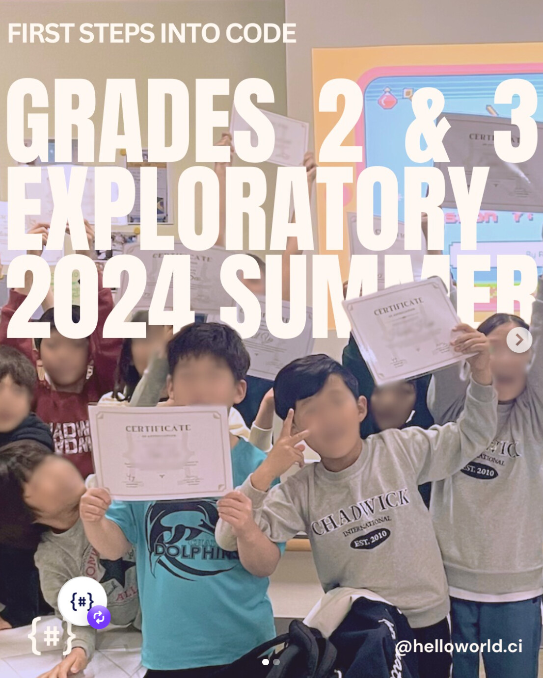 Grades 2 and 3 students celebrating their first coding projects