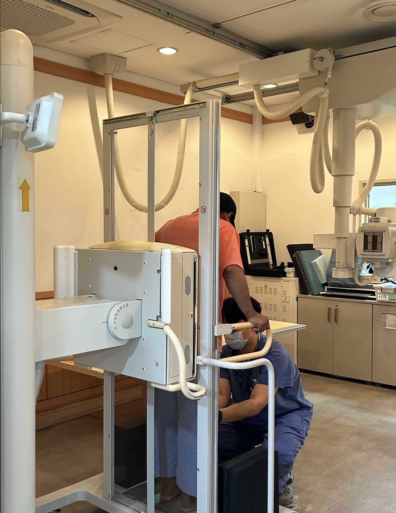 A patient completing a medical imaging examination