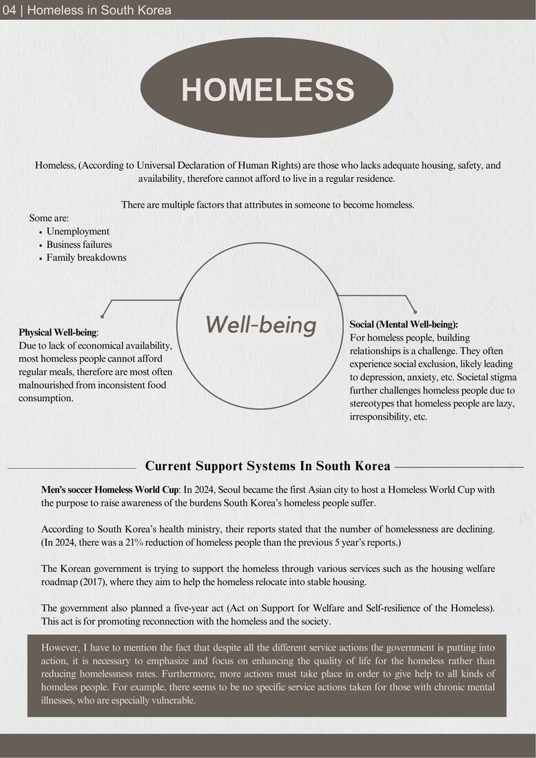 Journal page about homelessness and well-being in South Korea